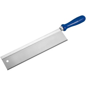 LUX Feinsäge Comfort 250 mm mit blauem Holzgriff für feine Holzarbeiten.