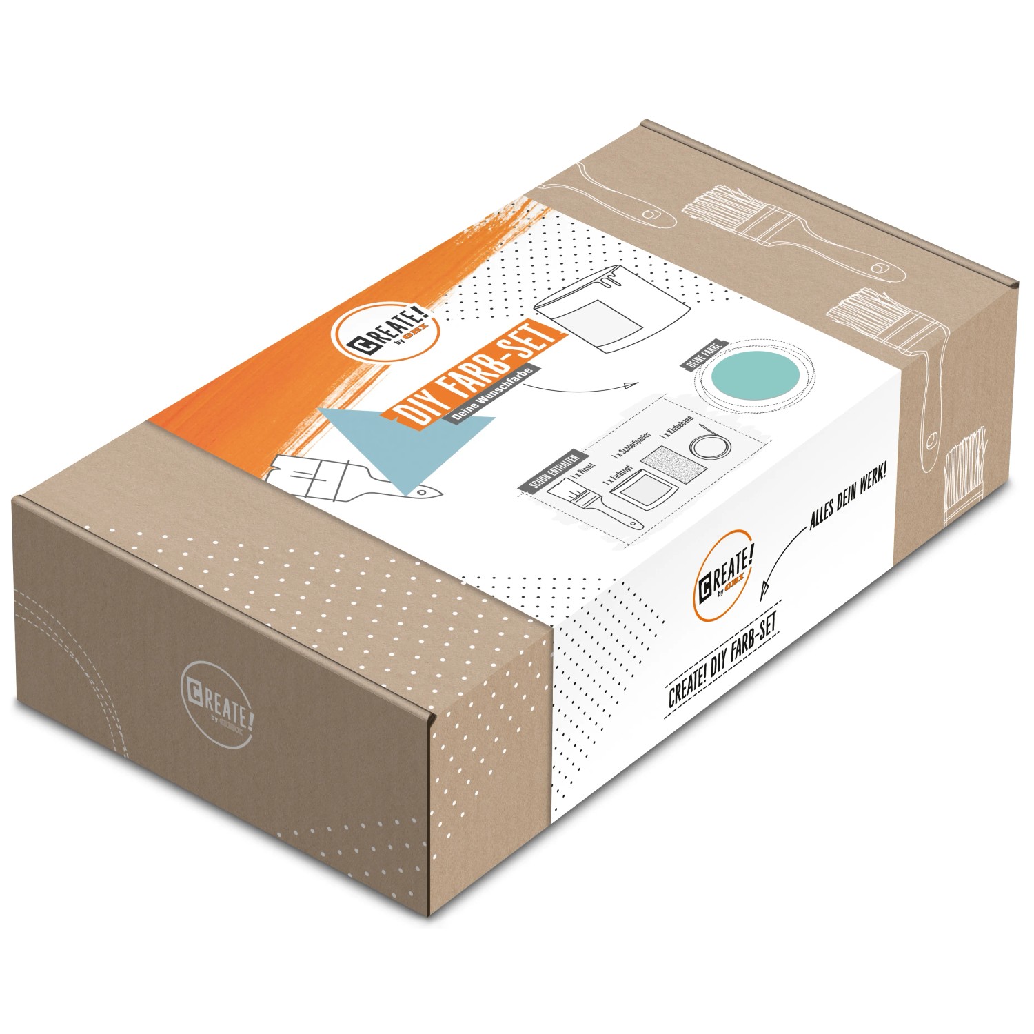 CREATE! by OBI DIY Farb-Set Blaugrün, Satin Finish, 125ml, im Karton mit Pinsel, Kreppband und Schleifpapier.