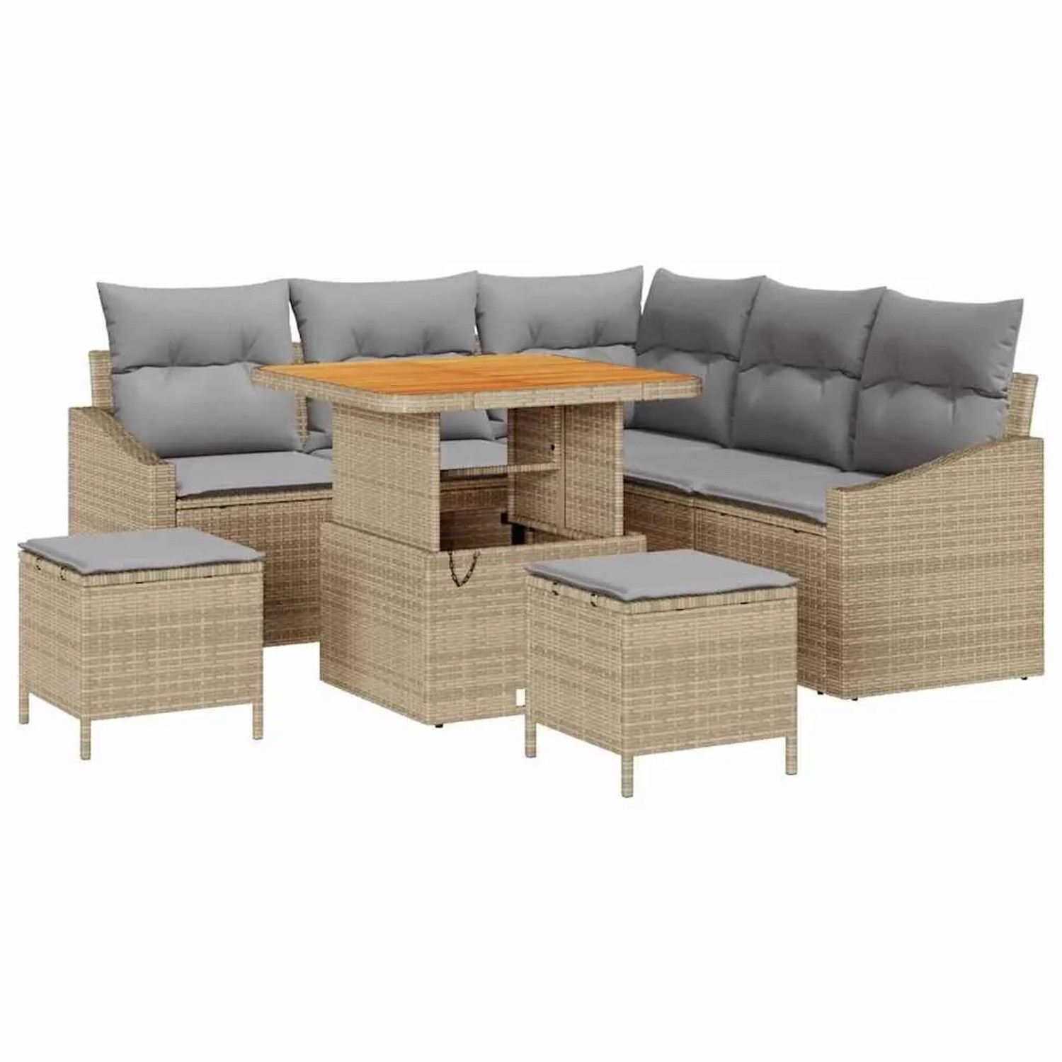 vidaXL Gartensofa-Set mit Kissen mit Speicher 8 Stk Beige Poly Rattan 33646 günstig online kaufen