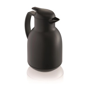 Schwarze Leifheit Thermoskanne Bolero, 1 Liter, mit Aromataste für tropffreies Ausgießen.
