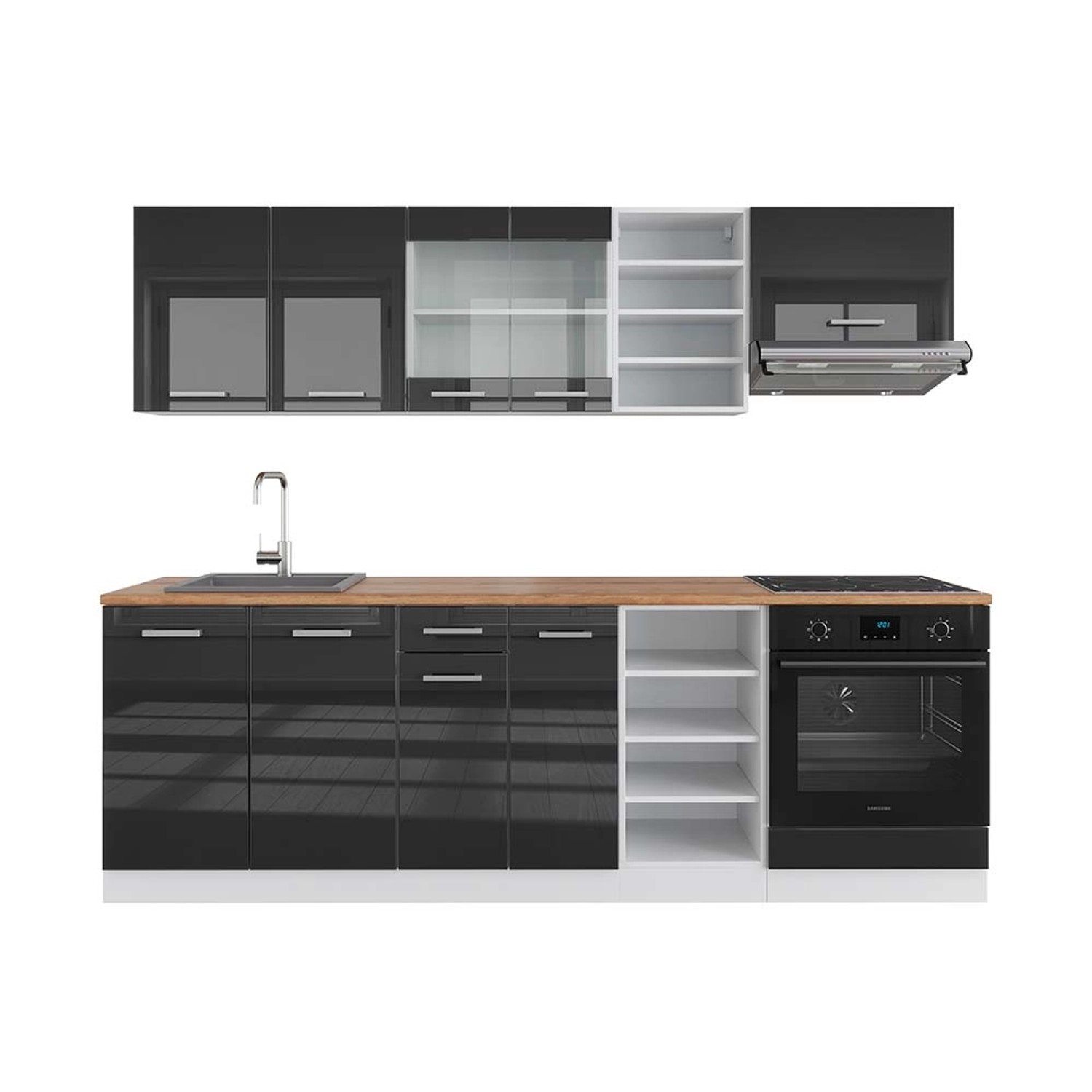 Vicco R-Line Küchenzeile Anthrazit Hochglanz/Weiß 240 cm AP Eiche günstig online kaufen