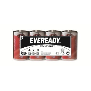 Eveready Heavy Duty Mono D Batterien, 4er-Pack. Kohle-Zink Batterien für Geräte wie Uhren und Radios.