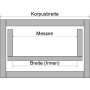 Diagramm zum Messen der Korpusbreite und Schubladeninnenbreite für Besteckeinsätze.