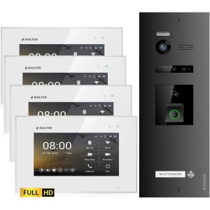 Balter EVO-HD Video-Türsprechanlage mit 4 Monitoren und Fingerprint-Sensor für Einfamilienhaus.