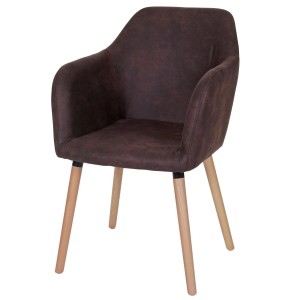 MCW Esszimmerstuhl Vaasa T381, dunkelbraunes Textil, helle Holzbeine, 50er Jahre Design.