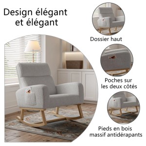 PXloue Schaukelstuhl mit Beinen aus Massivholz für Wohnzimmer&Garten Hellgrau