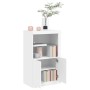 Weißer vidaXL Beistellschrank mit LED-Leuchten, teilweise geöffnet, Bücher und Deko sichtbar.