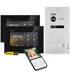 Balter EVO-HD Video-Türsprechanlage mit 2 Monitoren und App für Einfamilienhaus, silber-schwarz.
