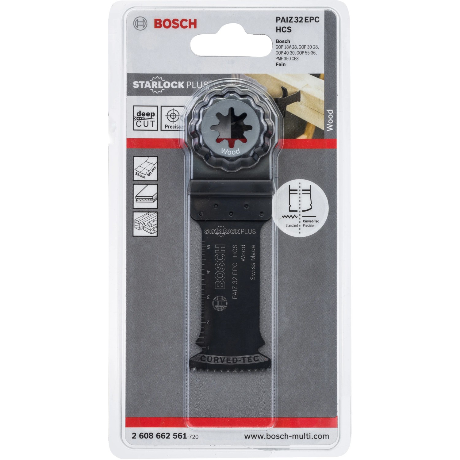 Bosch Tauchsägeblatt PAIZ 32 EPC für Multifunktionswerkzeuge, geeignet für tiefe Holzschnitte.