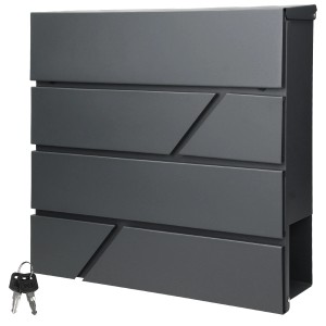 Moderner, anthrazitfarbener ML-Design Briefkasten aus Edelstahl mit Zeitungsfach und Schlüsseln.