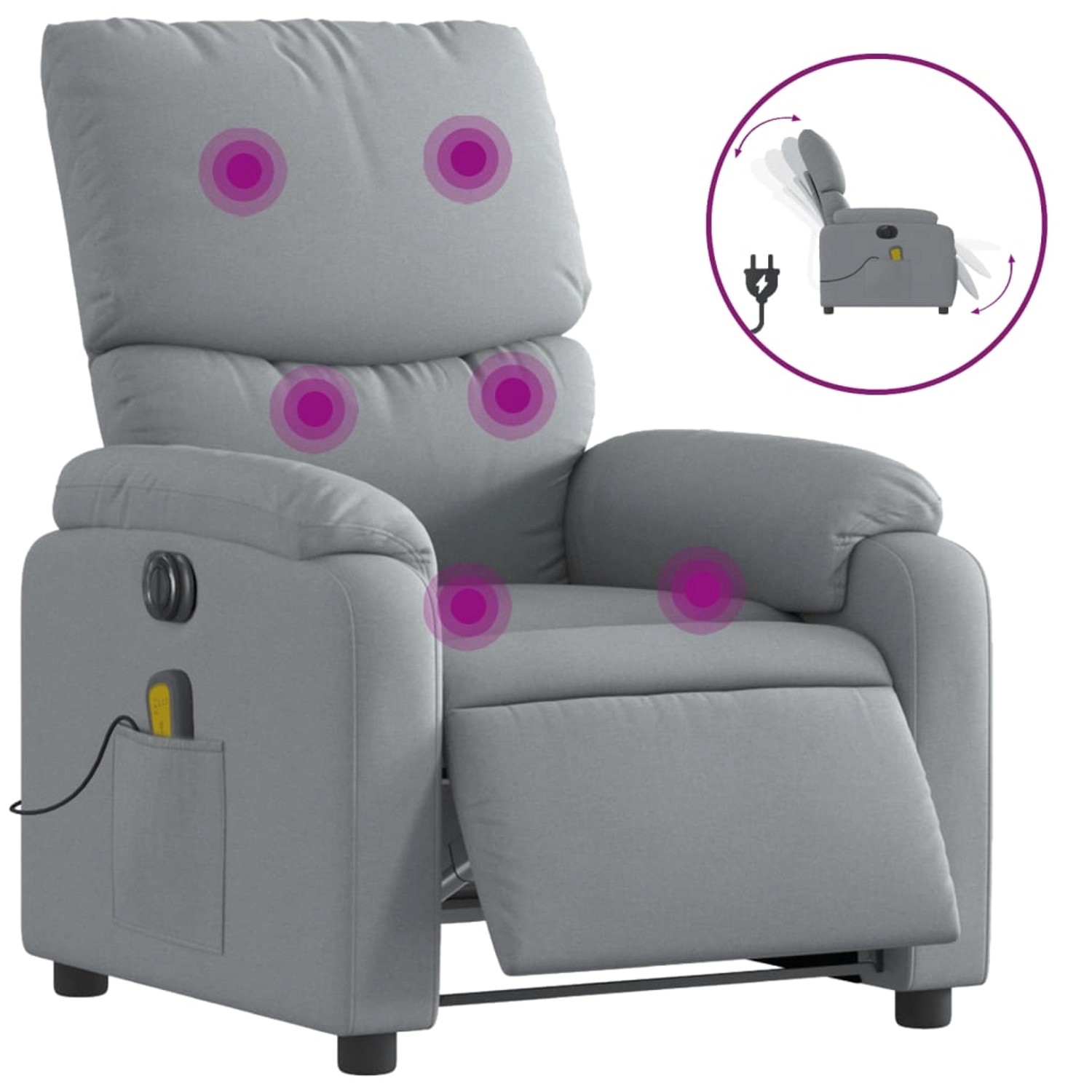 Hellgrauer vidaXL Massagesessel Modell 7 mit elektrischer Liegefunktion und Vibrationsmassage.