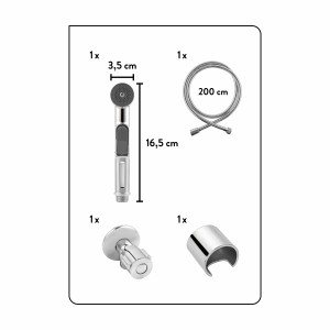 baliv Bidet-Handbrauseset HBR-30.290 verchromt mit Brause, Schlauch, Ventil und Halterung.