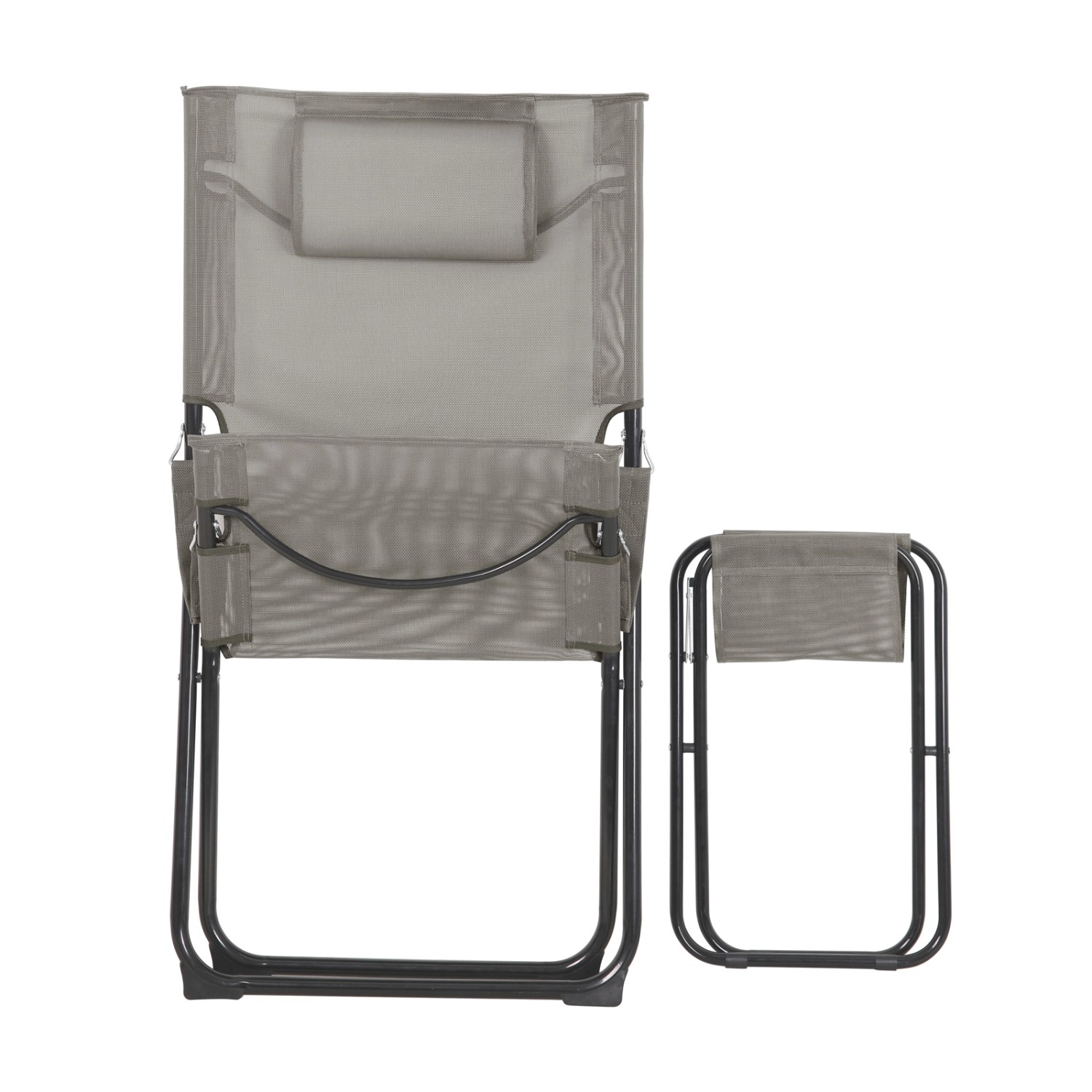 Svita Tomra Liegestuhl mit Hocker, klappbar, hellgrau. Campingstuhl mit Kopfkissen. Gartenmöbel.