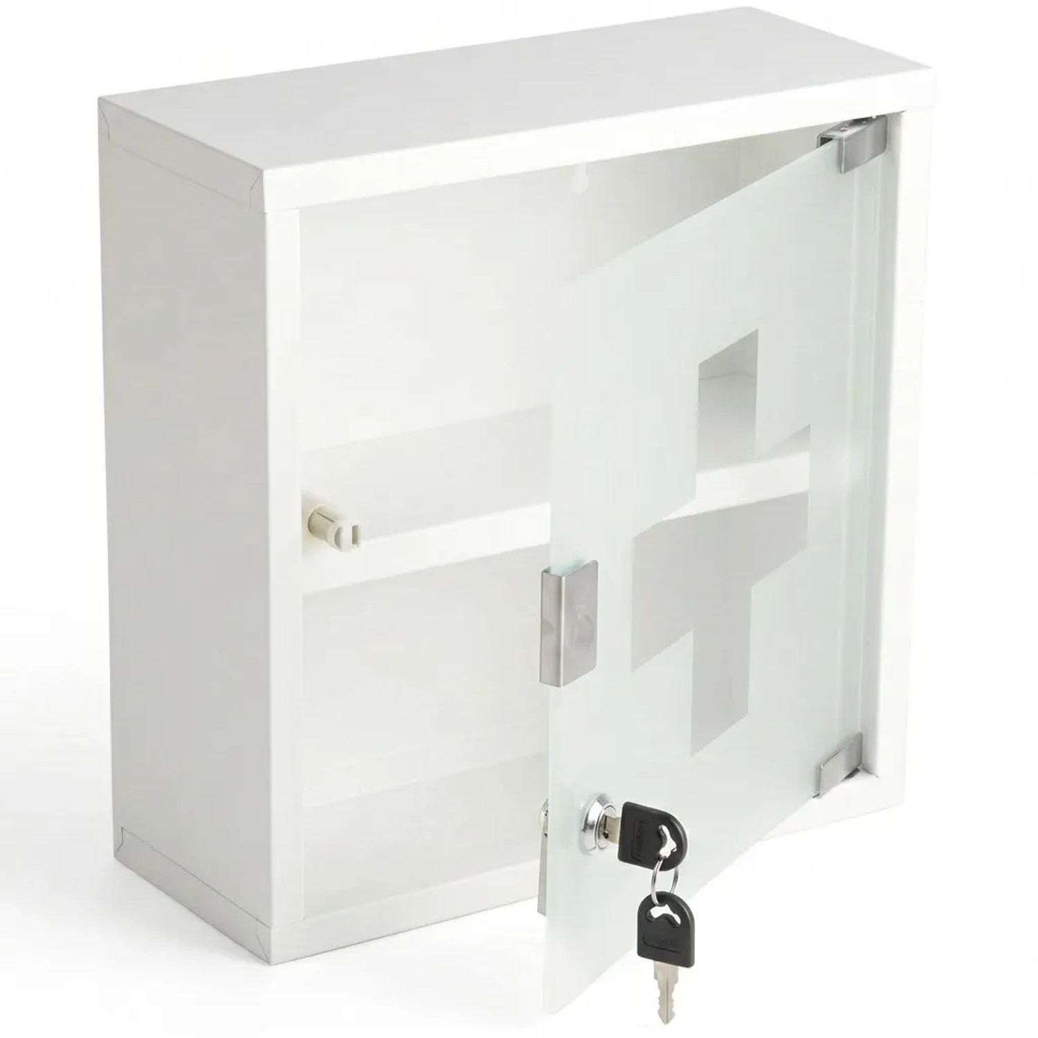 Floordirekt Medizinschrank Allen Abschließbarer mit Glastür Weiß 30 x 30 cm 2 Fächer
