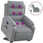 Elektrischer Massagesessel mit Aufstehhilfe, hellgrauer Stoff. Relaxsessel mit Massagefunktion und Aufstehfunktion.