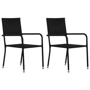 vidaXL Garten-Essstühle 2 Stk Stapelbar Schwarz Polyrattan 318718