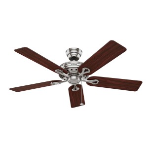 HUNTER Savoy Deckenventilator, 132 cm, Nickel gebürstet, mit 5 Holzflügeln in Ahorn/Kirsche und Zugkette.