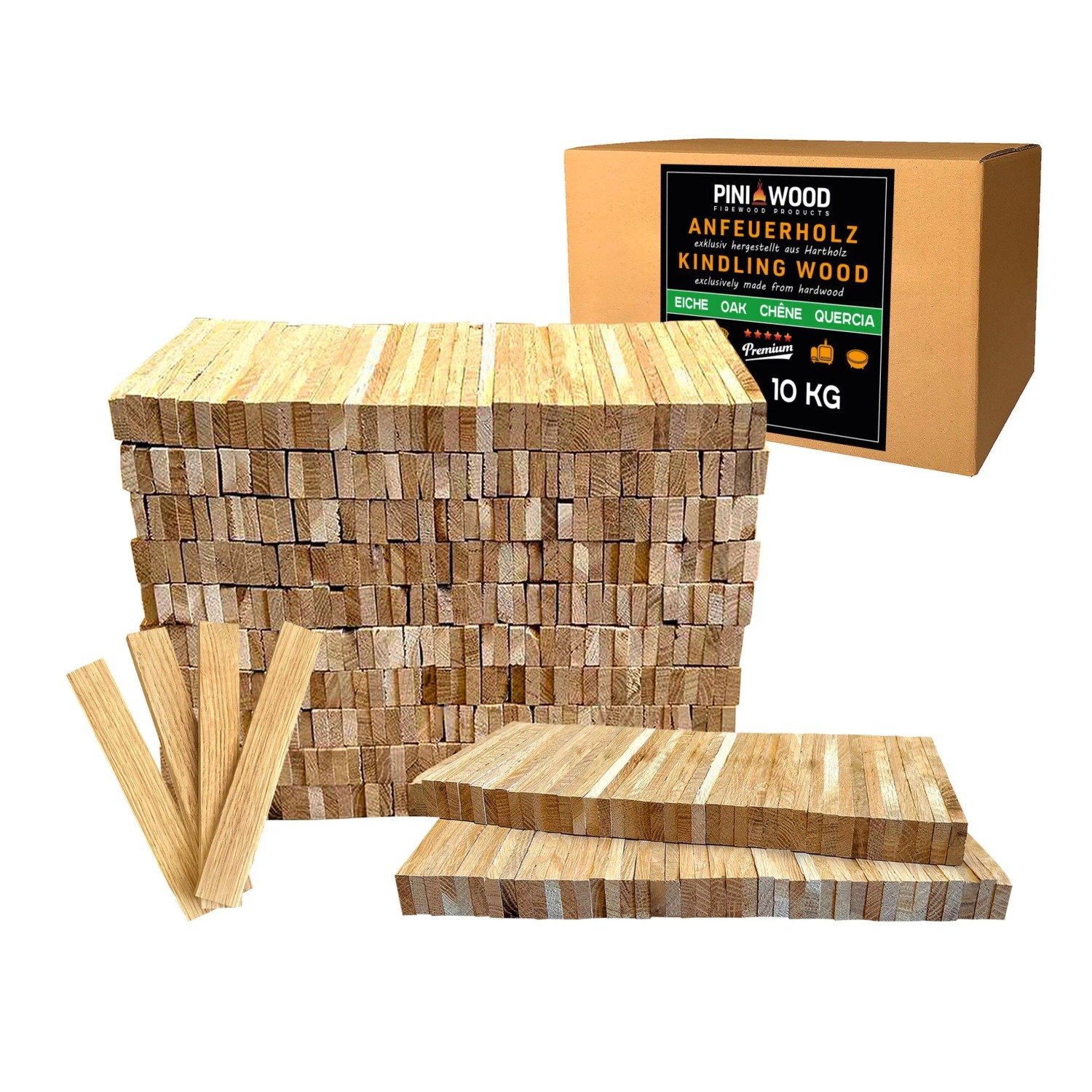 PINI Brennholz Anzünder aus Eichenholz 10 kg Anmachholz für Kamin Grill Lagerfeuer Feuerschale