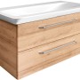 Fackelmann Waschbeckenunterschrank Milano, Asteiche, 100 cm breit, mit zwei Schubladen und weißen Waschbecken.