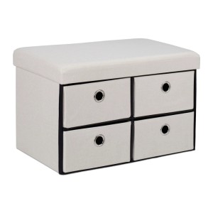 Relaxdays Sitzbank MDF Polyester Schaumstoff Creme Faltbar mit 4 Schubfächern 39 cm x 60 cm x 38 cm 8,2 kg