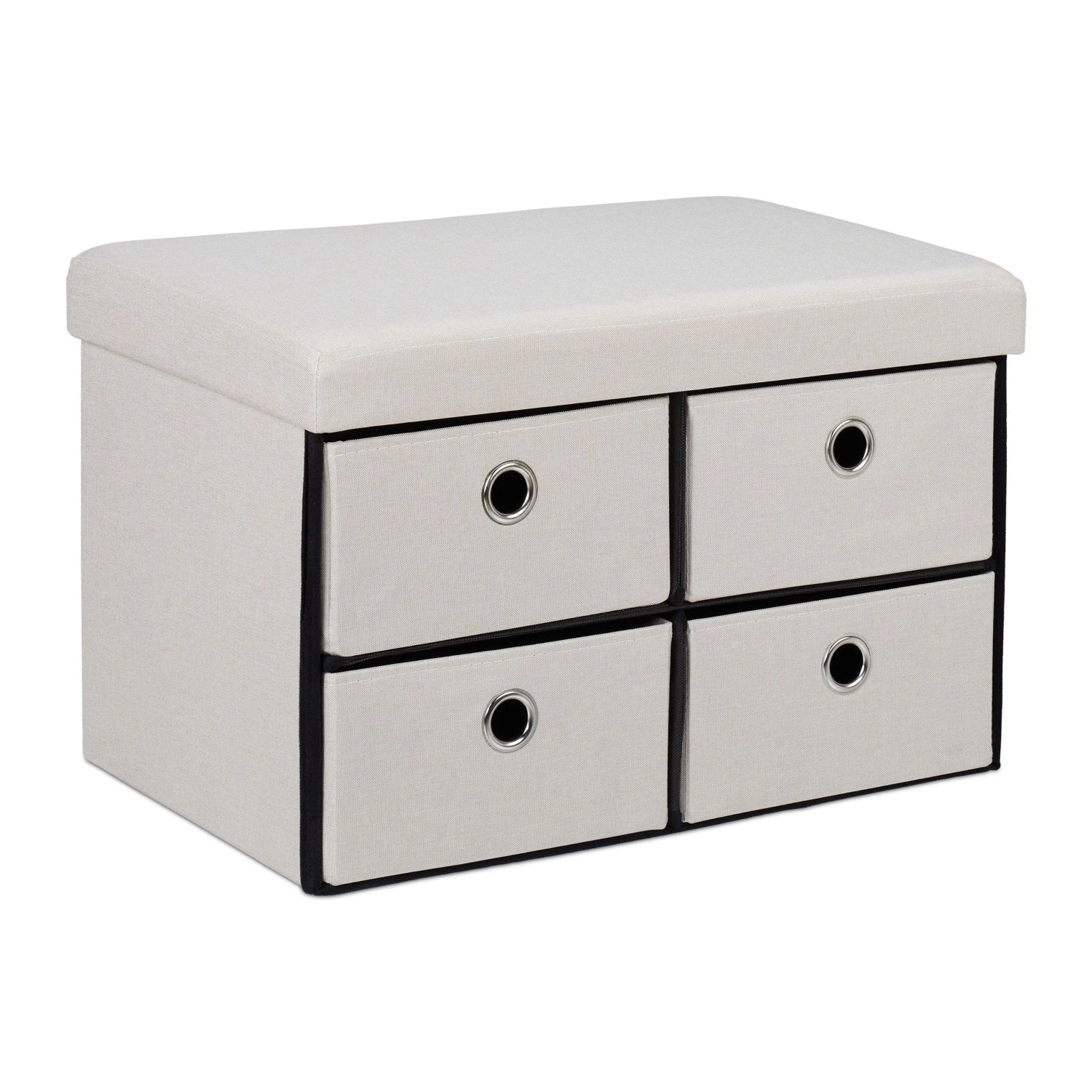 Relaxdays Sitzbank MDF Polyester Schaumstoff Creme Faltbar mit 4 Schubfächern 39 cm x 60 cm x 38 cm 8,2 kg
