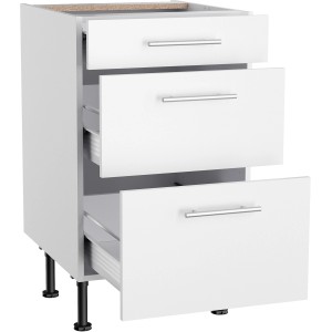 Optifit Unterschrank Bengt932, 50cm, mit 3 Auszügen in Weiß. Küchenunterschrank für mehr Stauraum.