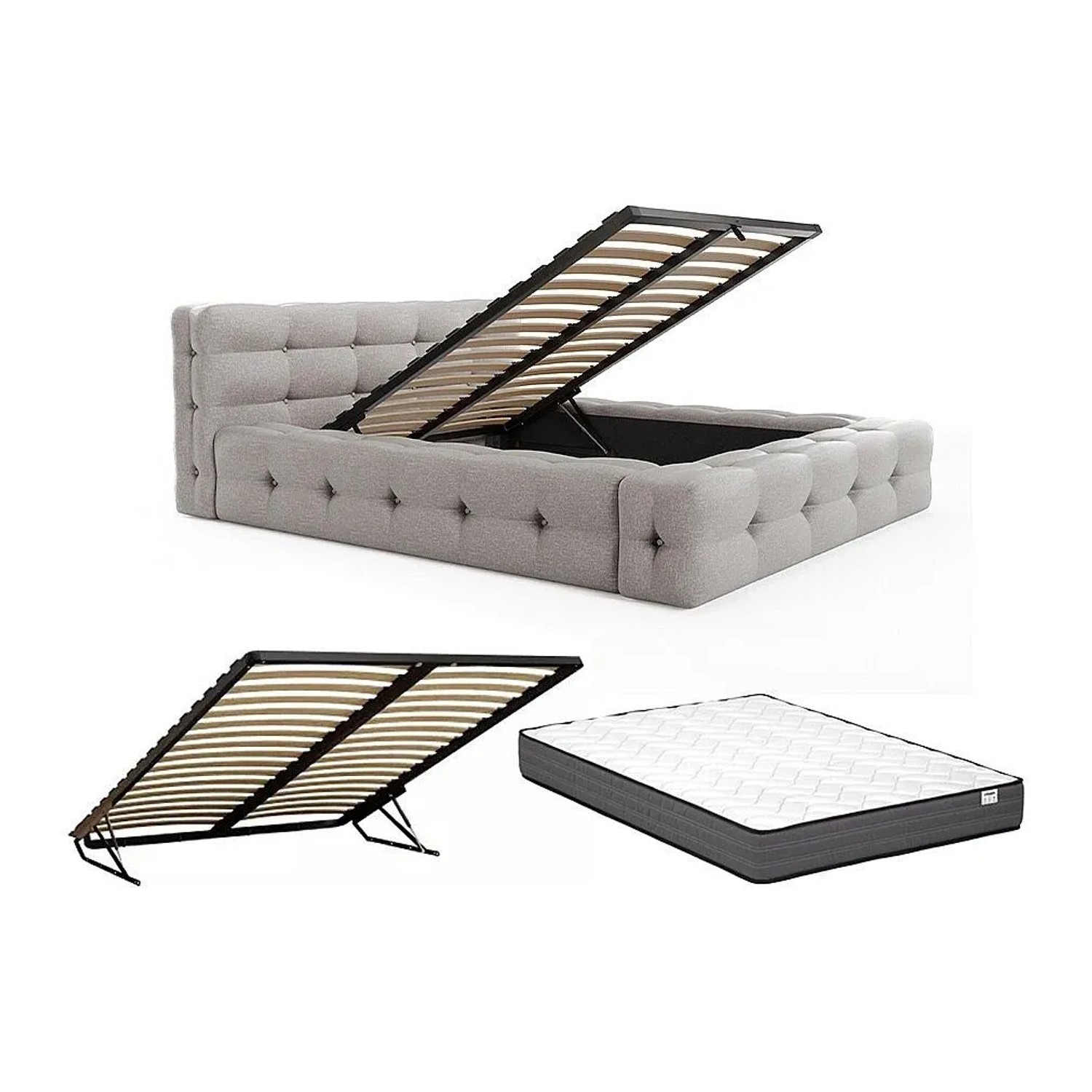 Vente-unique Bett Mit Bettkasten Leruco Hellgrau 223 cm
