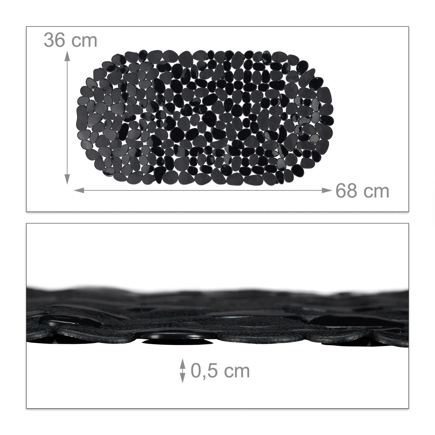 Relaxdays Badewannenmatte PVC Schwarz Steinoptik Rutschfest 68 cm x 36 cm x 0,5 cm 0,49 kg_4