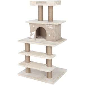 Beiger Kerbl Kratzbaum Chillout Lounge mit Höhle, Liegeflächen und Sisalstämmen.