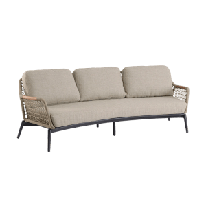 Bizzotto Sofa Eulero, 231 cm, anthrazit. Gartenbank mit Kissen und Teakholz-Akzenten.