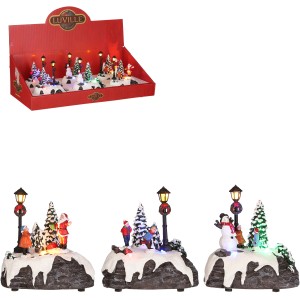 Luville Winterlandschaft, 3-fach sortiert, mit Figuren, Bäumen und Laternen, Weihnachtsdekoration.