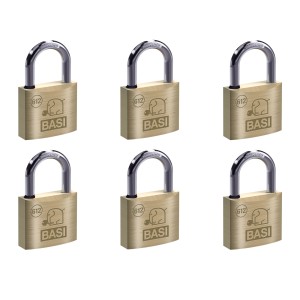 6er Set Basi Vorhangschlösser, 60mm, gleichschließend, Messinggehäuse mit Wasserstop und je 2 Schlüssel.