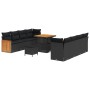 vidaXL Gartensofa-Set, 11-teilig, schwarz, mit Polyrattan, Stahl und höhenverstellbarem Tisch.