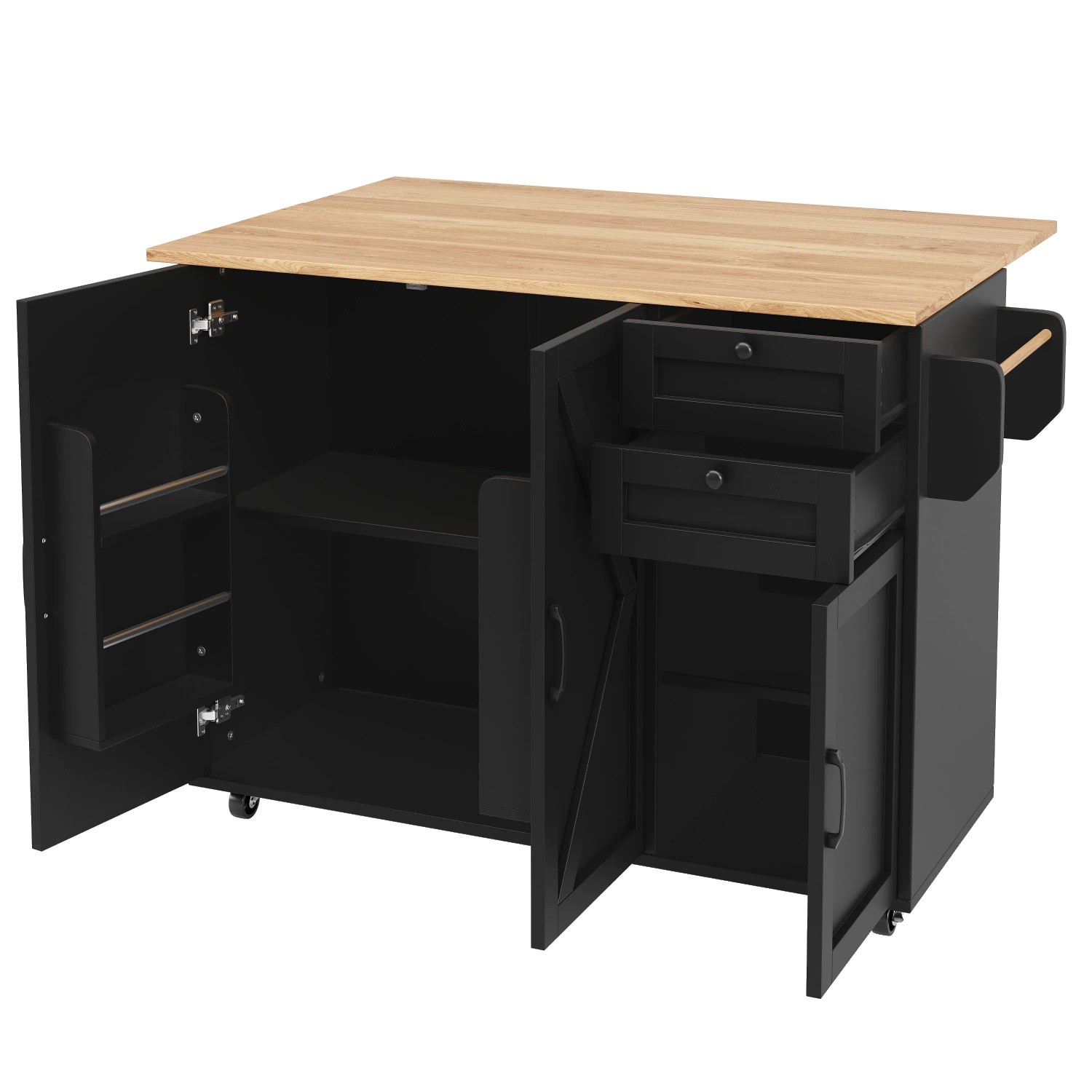 okwish Kücheninsel mit Snackregal Stauraum Esstisch Küche 120x71x92cm Schwarz