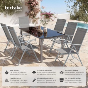 Tectake Gartenstuhl Marcellino 2er Set, silber, klappbar und wetterfest.