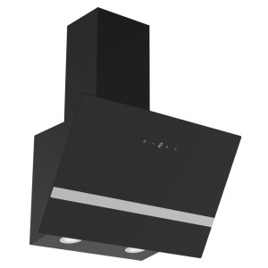Schwarze Respekta Kopffreihaube 60 cm mit Glasfront, Touch-Bedienung und LED-Beleuchtung für moderne Küchen.