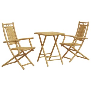 vidaXL Bistro-Set, 3-teilig, Bambus, klappbar, für Garten, Balkon oder Terrasse.