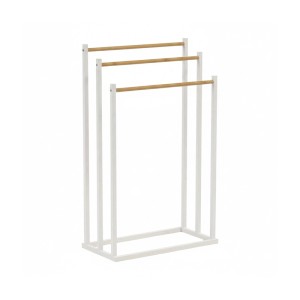 Relaxdays Handtuchständer Eisen Bambus Weiß Freistehend mit 3 Stangen 76 cm x 45 cm x 21,5 cm
