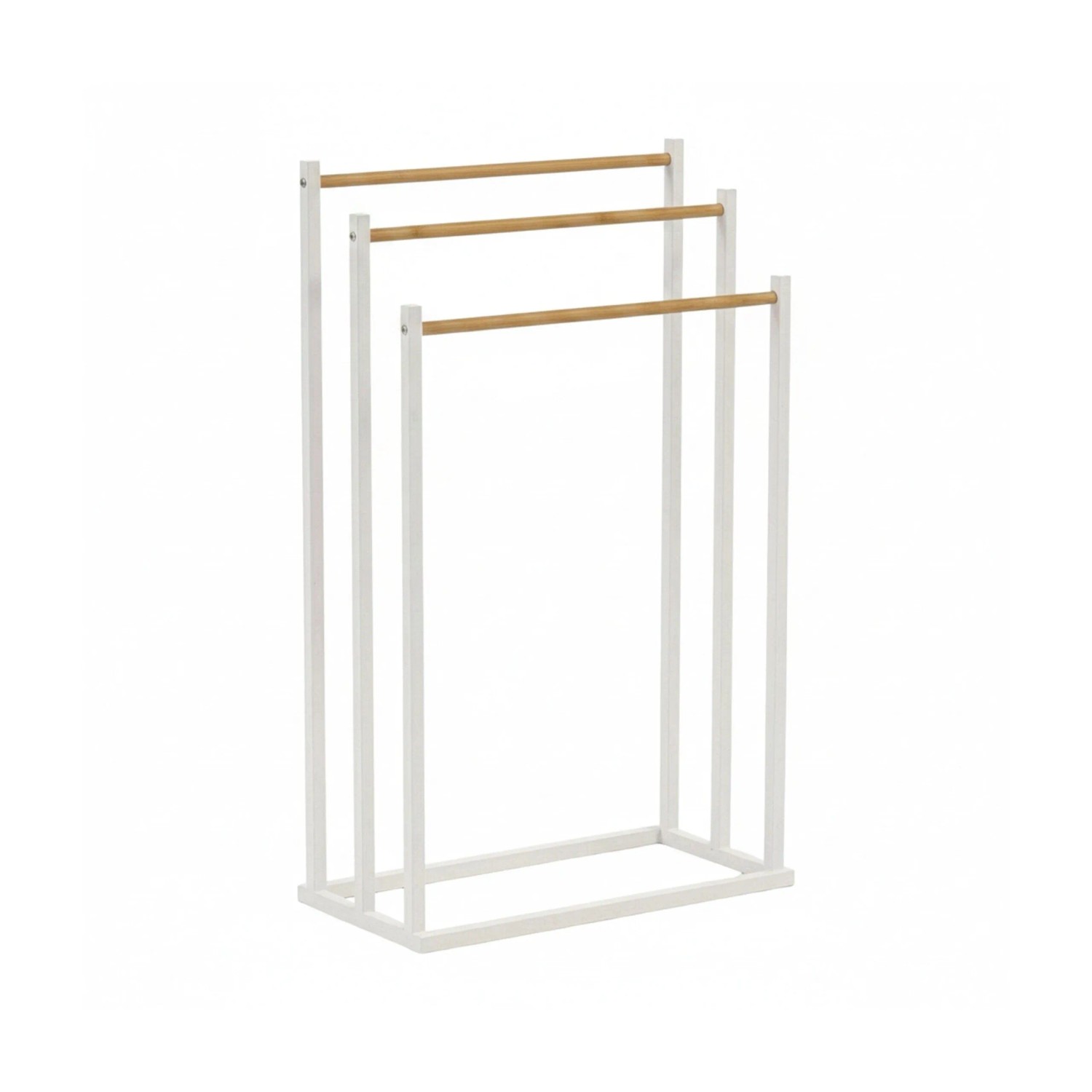 Relaxdays Handtuchständer Eisen Bambus Weiß Freistehend mit 3 Stangen 76 cm x 45 cm x 21,5 cm
