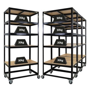 PROREGAL Mega Deal 4x Kommissionierwagen BÜFFEL Fahrbares Kommissionierregal 192x90x50cm 5 Ebenen Fachlast 50kg 2x Mit Feststellbremse Schwarz