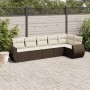 Braune 6-tlg. vidaXL Garten-Sofagarnitur aus Rattan mit cremefarbenen Kissen.