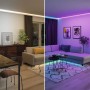 Paulmann MaxLED 1000 RGBW LED-Streifen in Wohnräumen mit Weiß- und Farblicht.