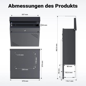 Wiltec Briefkasten Anthrazit V63 Postkasten Stahl Zeitungsfach Wandbriefkasten