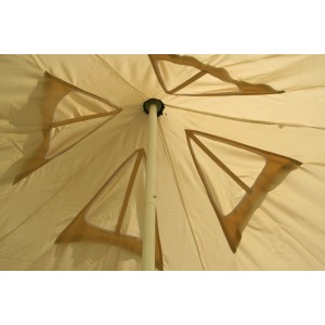 Floracord Camping Sonnensegel Pyramide, sandfarben, 400x400 cm, Innenansicht mit Windtunnel.