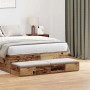 vidaXL Bettschubladen Altholz-Optik aus Holzwerkstoff unter einem Bett. 120 cm breite Schublade mit Kissen als Sitzbank.