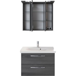 Pelipal Badmöbel-Set Trentino, 80 cm, Graphit: Waschtisch mit Unterschrank und Spiegelschrank.