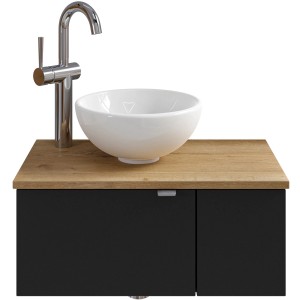 Pelipal Einzelwaschtisch Serie 6915, 61 cm, Schwarz, mit Aufsatzwaschbecken und Unterschrank.