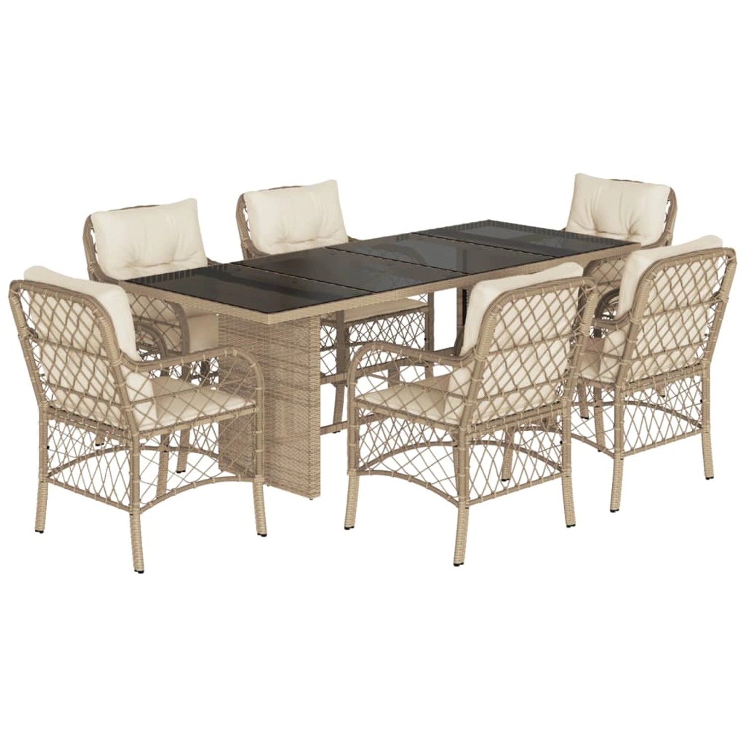 vidaXL 7-Tlg Garten-Essgruppe mit Kissen Beige Poly Rattan 3212062 günstig online kaufen