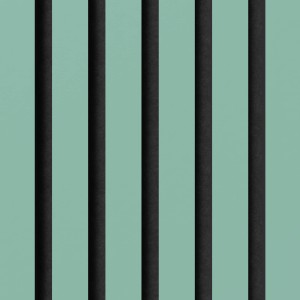 Akustikpaneel Muster Linoleum Aquavert/Schwarz: Wandpaneel mit schwarzen Leisten auf mintfarbenem Grund.