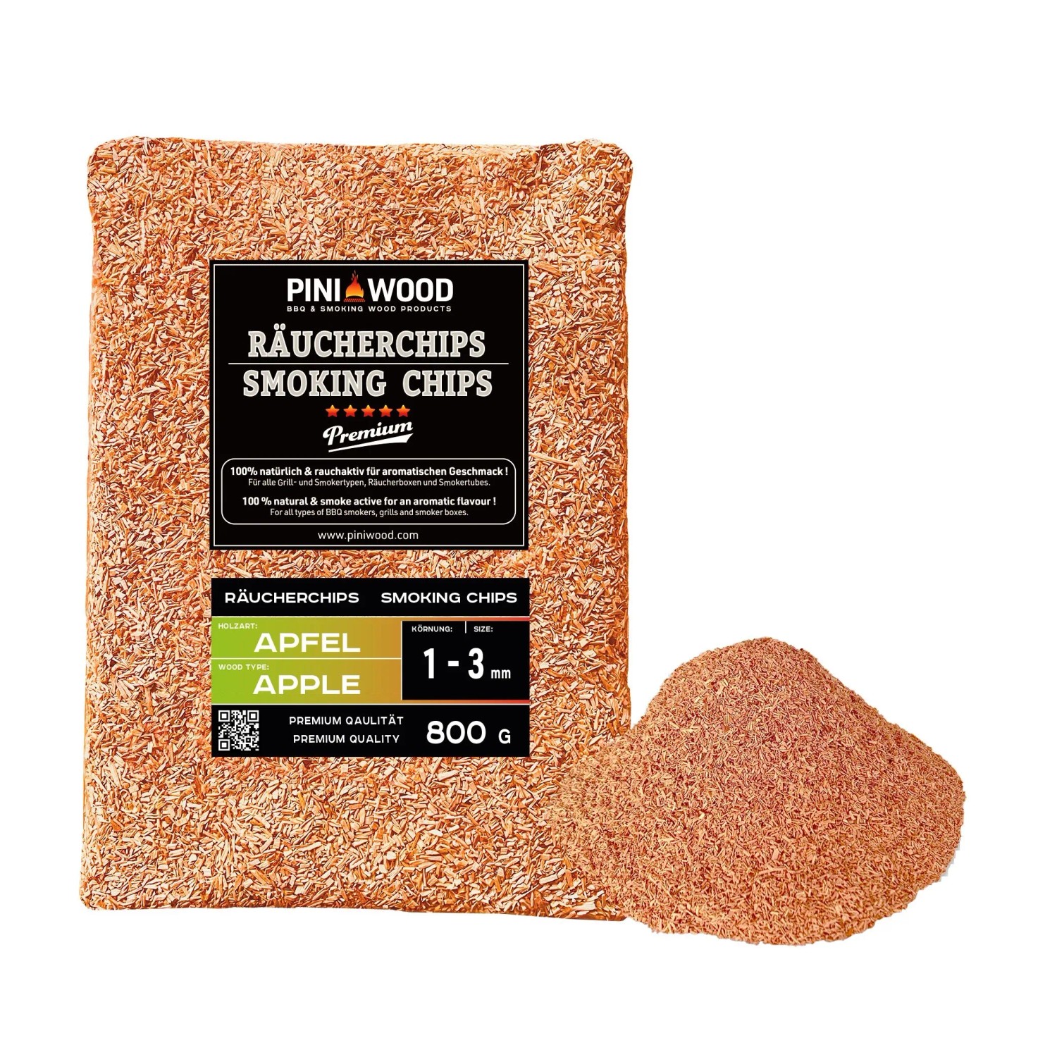 PINI Räucherchips 800 g Apfel 1-3 mm Smoking Chips Räucherspäne